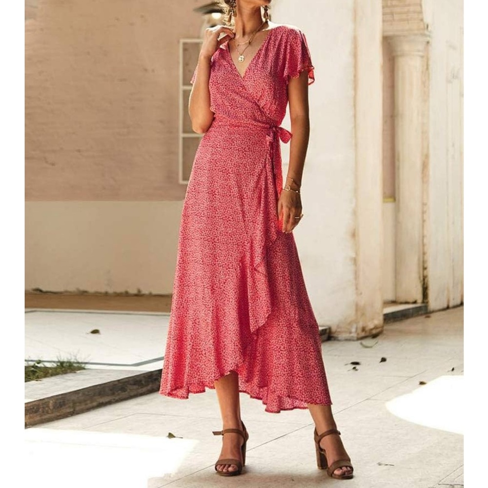 Elegant Red Wrap Dress